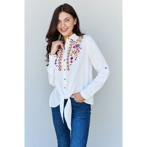 Oddi Floral Embroidered Detail Button-Down Shirt